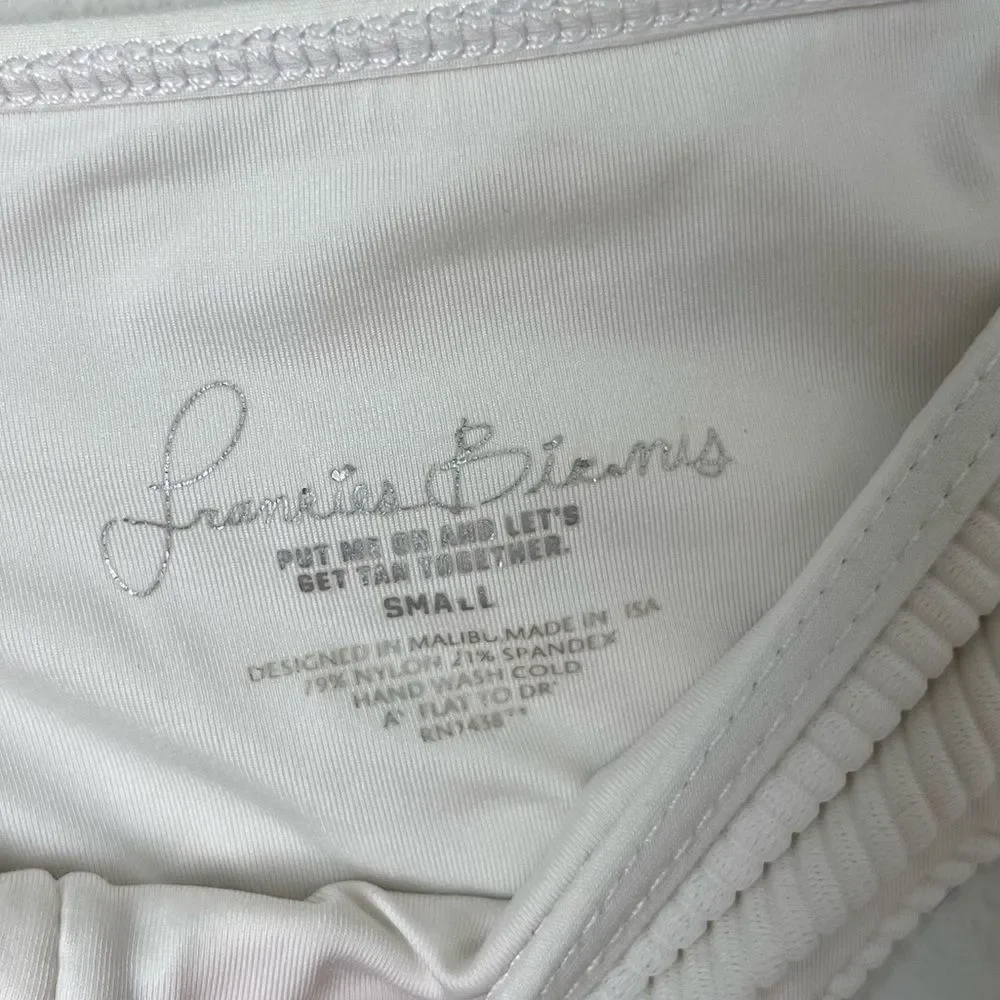 Frankies Bikinis Alana Ribbed Cheeky Bikini Bottom in White